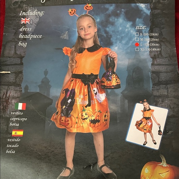 Kids Halloween Pumpkin Costume with Headpiece and Bag - Picture 1 of 1